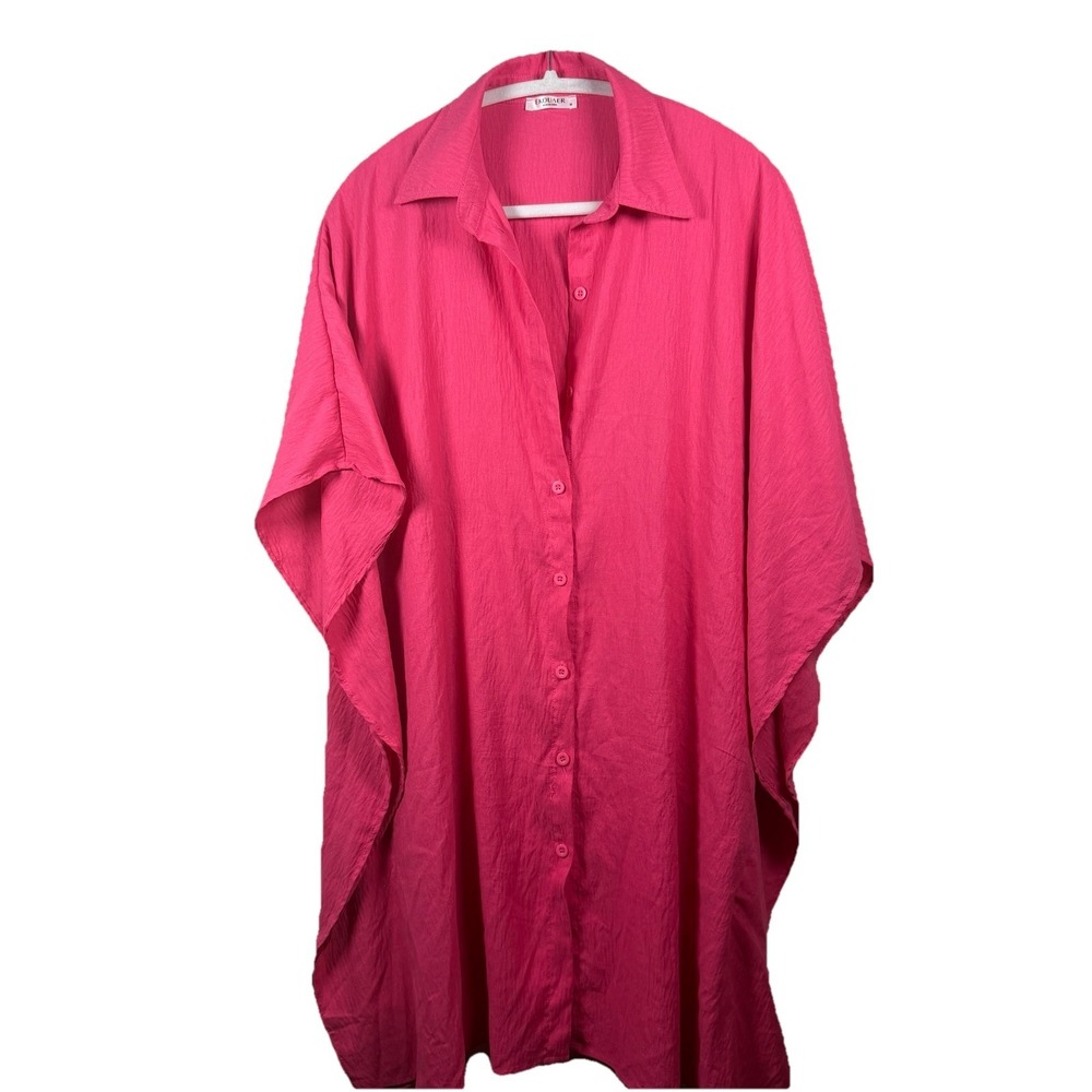 EKOUAER Kaftan Tunic Shirt Women's Med Pink Button Front 100% Rayon Resortcore